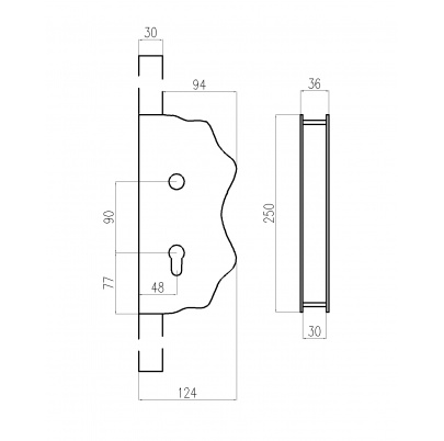 Kazetová zostava pre bránku 250x125x30mm, otvor pre kľučku ø 20mm, na profil 30x30mm, hladká, pre zámok ZM90/80