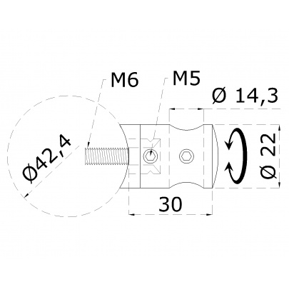 Držiak tyče ø 14mm na trubku ø 42.4mm (30x22mm), brúsená nerez K320 /AISI304