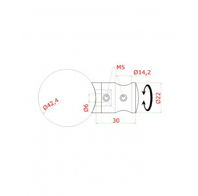 Držiak tyče ø 14mm na trubku ø 42.4mm (30x22mm), leštená nerez /AISI304