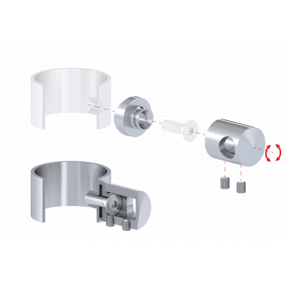 Držiak tyče ø 14mm na trubku ø 42.4mm (30x22mm), leštená nerez /AISI304