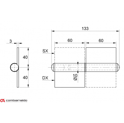 Pánt s platňou dvojdielny 120mm (ľavý)