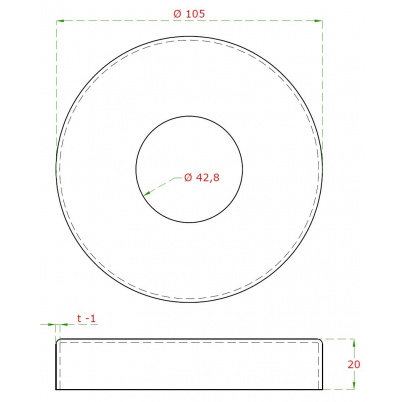 Kryt príruby ø105mm na trubku ø42.4mm, brúsená AISI304