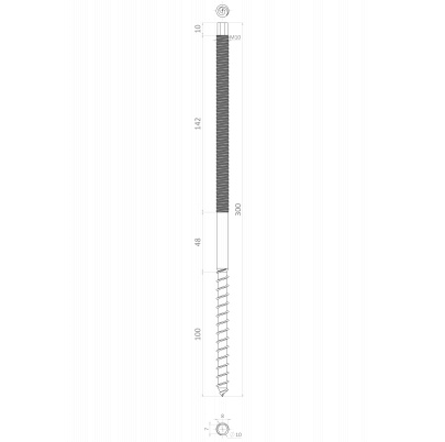 Nerezový závitový vrut (10x300) samorezný / metrický závit, DIN9082/A2 /AISI304