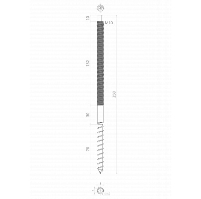 Nerezový závitový vrut (10x250) samorezný / metrický závit, DIN9082/A2 /AISI304