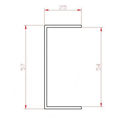U-profil L-2000mm, 25x57x25x1,5mm, zinkovaný plech, použitie pre lamelu KLZ60Zn, cena za 2 metrový kus