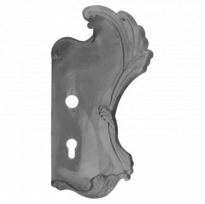 DOPREDAJ! Štít 330x175x3mm s otvormi, rozteč 72mm, otvor pre kľučku ø 21mm, zdobený, pravý, pre zámok ZM72/50