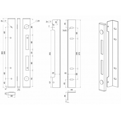 Doraz pre bránku 43x33x383mm, obojstranný