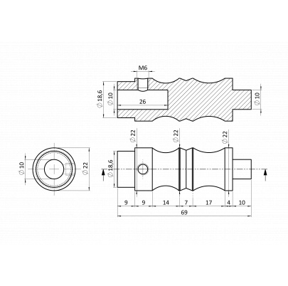Cylinder kľučky so zaisťovacou skrutkou M6, na hriadeľ 8x8