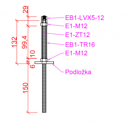 Príruba (stredová) na fasádnu lankovú stenu, odsadenie 150mm, s dvomi otvormi na lanko ø 5mm, nerez AISI 304