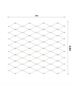 Nerezová lanková sieť, 0,8m x 10m (šxd), oko 50x50 mm, hrúbka lanka 2mm, AISI316 (V nerozloženom stave má sieť 11,64m)