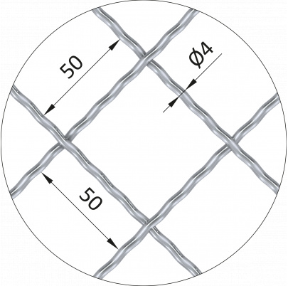 Rebierkové pletené sito - vzor Diamant, oko: 50x50mm, priemer pletiva 4mm, rozmer 1000x2000mm, materiál: Nerez /AISI 304