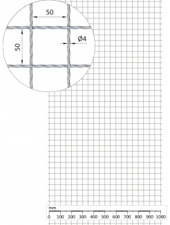 Rebierkové pletené sito - rovné, oko: 50x50mm, priemer pletiva 4mm, rozmer 1000x2000mm, materiál: Nerez /AISI 304