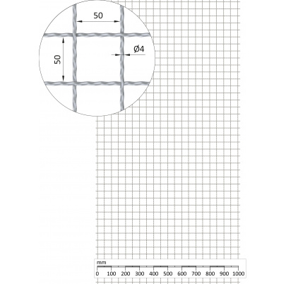 Rebierkové pletené sito - rovné, oko: 50x50mm, priemer pletiva 4mm, rozmer 1000x2000mm, materiál: Nerez /AISI 304