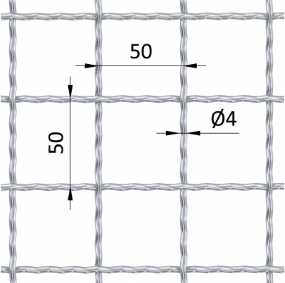 Rebierkové pletené sito - rovné, oko: 50x50mm, priemer pletiva 4mm, rozmer 1000x2000mm, materiál: Nerez /AISI 304