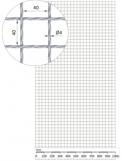 Rebierkové pletené sito - rovné, oko: 40x40mm, priemer pletiva 4mm, rozmer 1000x2000mm, žiarovo pozinkované