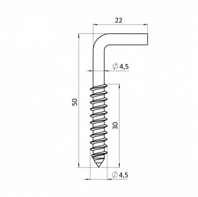 Nerezová skrutka s Lkom, závit do dreva, AISI304, 4.5x50