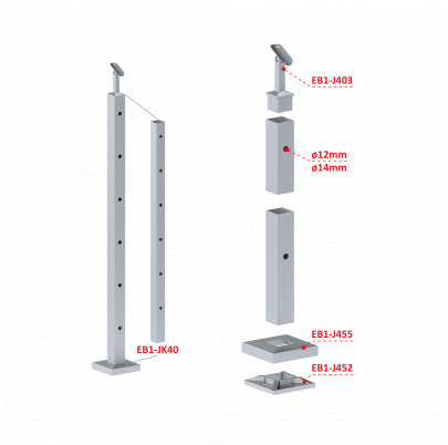 Nerezový stĺp, vrchné kotvenie, 6-dierový koncový