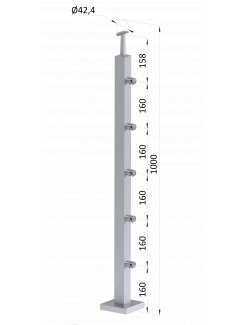 Nerezový stĺp, vrchné kotvenie, 5 radový priechodný, vrch pevný (40x40mm), brúsená nerez K320 /AISI304