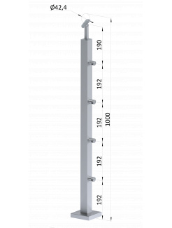 Nerezový stĺp, vrchné kotvenie, 4 radový priechodný, vrch nastaviteľný (40x40mm), brúsená nerez K320 /AISI304