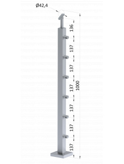 Nerezový stĺp, vrchné kotvenie, 6 radový priechodný, vrch nastaviteľný (40x40 mm), brúsená nerez K320 /AISI304