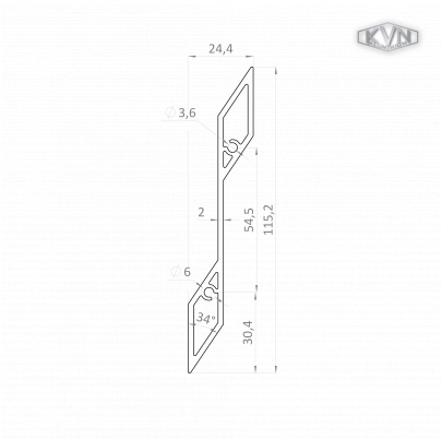Profil 115.2x24.4mm, L-6000mm, hliník bez povrchovej úpravy