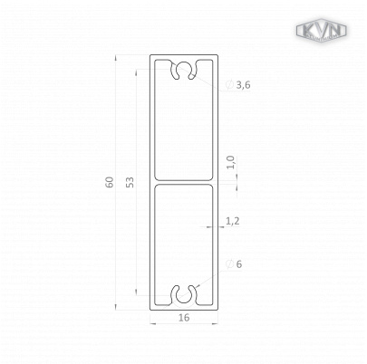 Profil 60x16mm, L-6000mm, hliník bez povrchovej úpravy