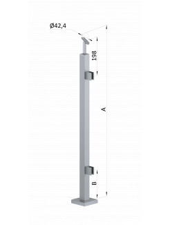 Nerezový stĺp, vrchné kotvenie, výplň: sklo, pravý, vrch nastaviteľný (40x40mm), brúsená nerez K320 /AISI304