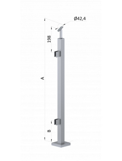 Nerezový stĺp, vrchné kotvenie, výplň: sklo, ľavý, vrch nastaviteľný (40x40mm), brúsená nerez K320 /AISI304