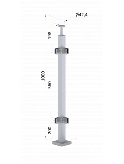 Nerezový stĺp, vrchné kotvenie, výplň: sklo, rohový, vrch pevný (40x40mm), brúsená nerez K320 /AISI304