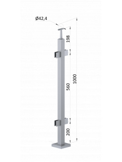 Nerezový stĺp, vrchné kotvenie, výplň: sklo, priechodný, vrch pevný (40x40mm), brúsená nerez K320 /AISI304