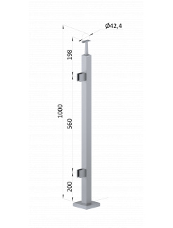 Nerezový stĺp, vrchné kotvenie, výplň: sklo, ľavý, vrch pevný (40x40mm), brúsená nerez K320 /AISI304