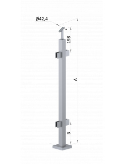 Nerezový stĺp, vrchné kotvenie, výplň: sklo, priechodný, vrch nastaviteľný, (40x40mm) brúsená nerez K320 /AISI304