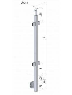 Nerezový stĺp, bočné kotvenie, výplň: sklo, priechodný, vrch nastaviteľný (40x40mm), brúsená nerez K320 /AISI304