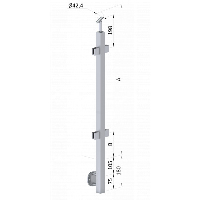 Nerezový stĺp, bočné kotvenie, výplň: sklo, priechodný
