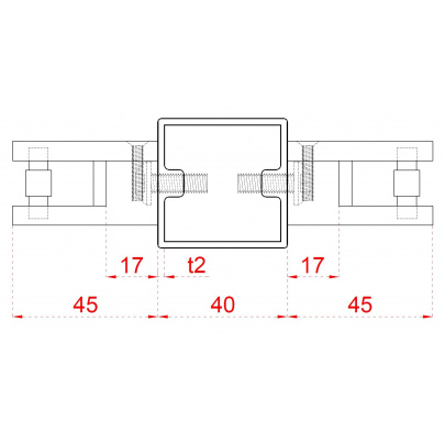 Nerezový stĺp, bočné kotvenie, výplň: sklo, priechodný