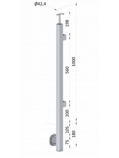 Nerezový stĺp, bočné kotvenie, výplň: sklo, pravý, vrch pevný (40x40mm), brúsená nerez K320 /AISI304