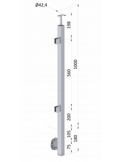 Nerezový stĺp, bočné kotvenie, výplň: sklo, ľavý, vrch pevný (40x40mm), brúsená nerez K320 /AISI304