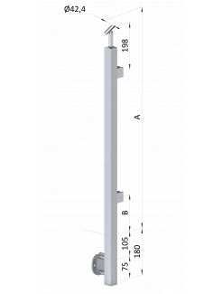Nerezový stĺp, bočné kotvenie, výplň: sklo, pravý, vrch nastaviteľný (40x40mm), brúsená nerez K320 /AISI304