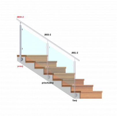 Nerezový stĺp, bočné kotvenie, výplň: sklo, pravý