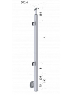 Nerezový stĺp, bočné kotvenie, výplň: sklo, ľavý, vrch nastaviteľný (40x40mm), brúsená nerez K320 /AISI304