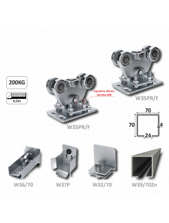 Samonosný systém 70x70x4mm posuvnej brány do 200kg/4,5m otvor (W39/70Zn 6m pozinkovaný profil, 1xW-SET70/F)