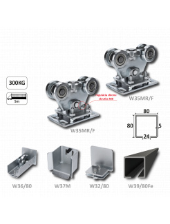 Samonosný systém 80x80x5mm posuvnej brány do 300kg/5m otvor (W39/80Fe 6m čierný profil, 1x W-SET80/F)