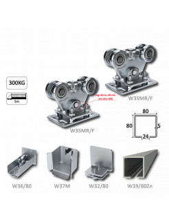 Samonosný systém 80x80x5mm posuvnej brány do 300kg/5m otvor (W39/80Zn 6m pozinkovaný profil, 1x W-SET80/F)