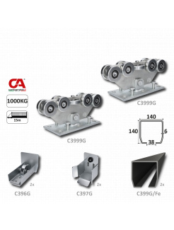 GRANDE-9 samonosný systém 140x140x6mm posuvnej brány do 1000kg/15m otvor (C399G/Fe 2x6m čierny profil, C3999G 2ks, C396G 2ks, C397G 2ks), intenzívna prevádzka