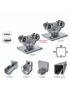 PICCOLO-Klasik samonosný systém 69x69x4mm posuvnej brány do 200kg/4,5m otvor (C399P-4/Zn 1x6m pozinkovaný profil,C395KIT/P-K 1ks ) intenzívna prevádzka