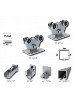 Samonosný systém 60x60x4mm posuvnej brány do 150kg/4m otvor (W39/60Zn 6m pozinkovaný profil, 1x W-SET60F)