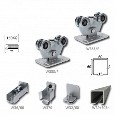 Samonosný systém 60x60x4mm posuvnej brány do 150kg/4m otvor (W39/60Zn 6m pozinkovaný profil, 1x W-SET60F)