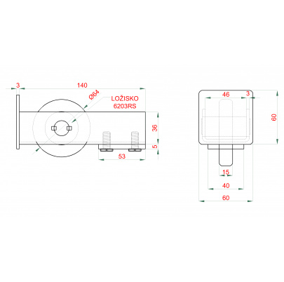 Samonosný systém 60x60x4mm posuvnej brány do 150kg/4m otvor (W39/60Zn 6m pozinkovaný profil, 1x W-SET60F)
