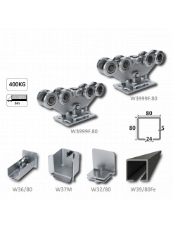 Samonosný systém 80x80x5mm posuvnej brány do 400kg/6m otvor (W39/80Fe 6m čierný profil, 1x W-SET809F)