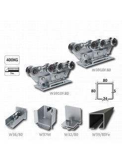Samonosný systém 80x80x5mm posuvnej brány do 400kg/7m otvor (W39/80Fe 6m čierný profil, 2x W3910F.80, 1x W36/80, 1x W37M, 1x w32/80)